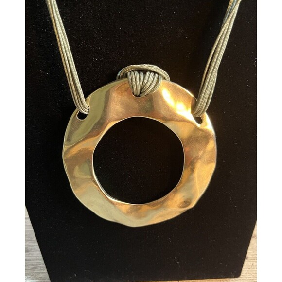 Chico's Sage Multi Strand Silk Cord Silver Tone Hoop Pendant Necklace 23" - Picture 3 of 7